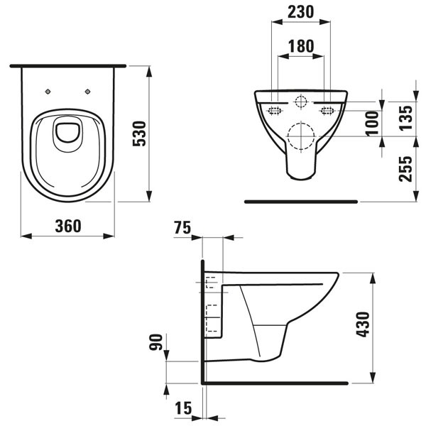 LAUFEN Pro Pack und Deckel, mit weiß spülrandloses Sitz (H8669510000001) (H8669510000001) Wand-WC