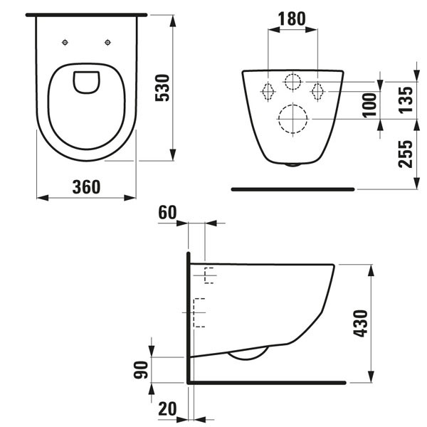 LAUFEN Pro Pack Deckel, Sitz (H8669570000001) (H8669570000001) und Wand-WC weiß spülrandloses mit