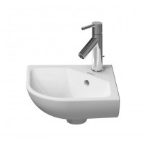 Duravit Eck-Handwaschbecken ME by Starck 435 mm, mit Überlauf, mit HLB, 1 Hahnloch, weiß